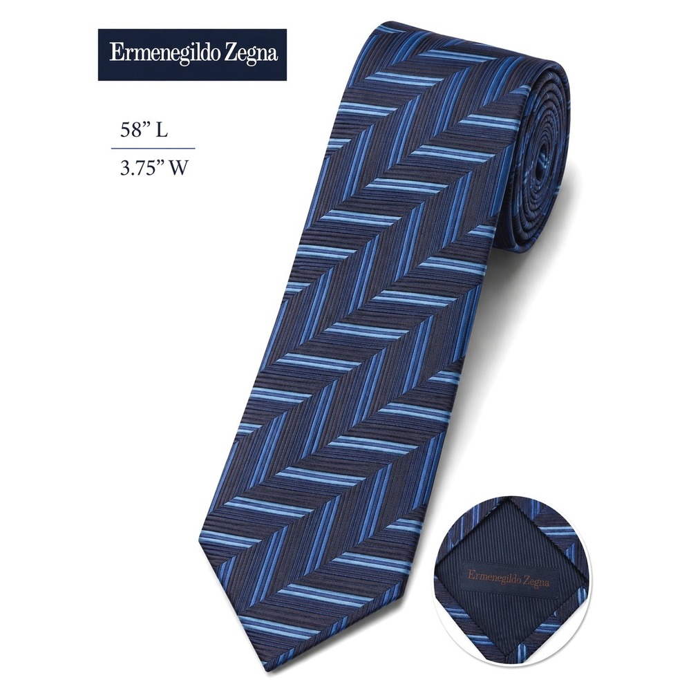Ermenegildo Zegna Tie Blue Geometric Patterned Silk  WOVEN Necktie 58"L 3.75"W